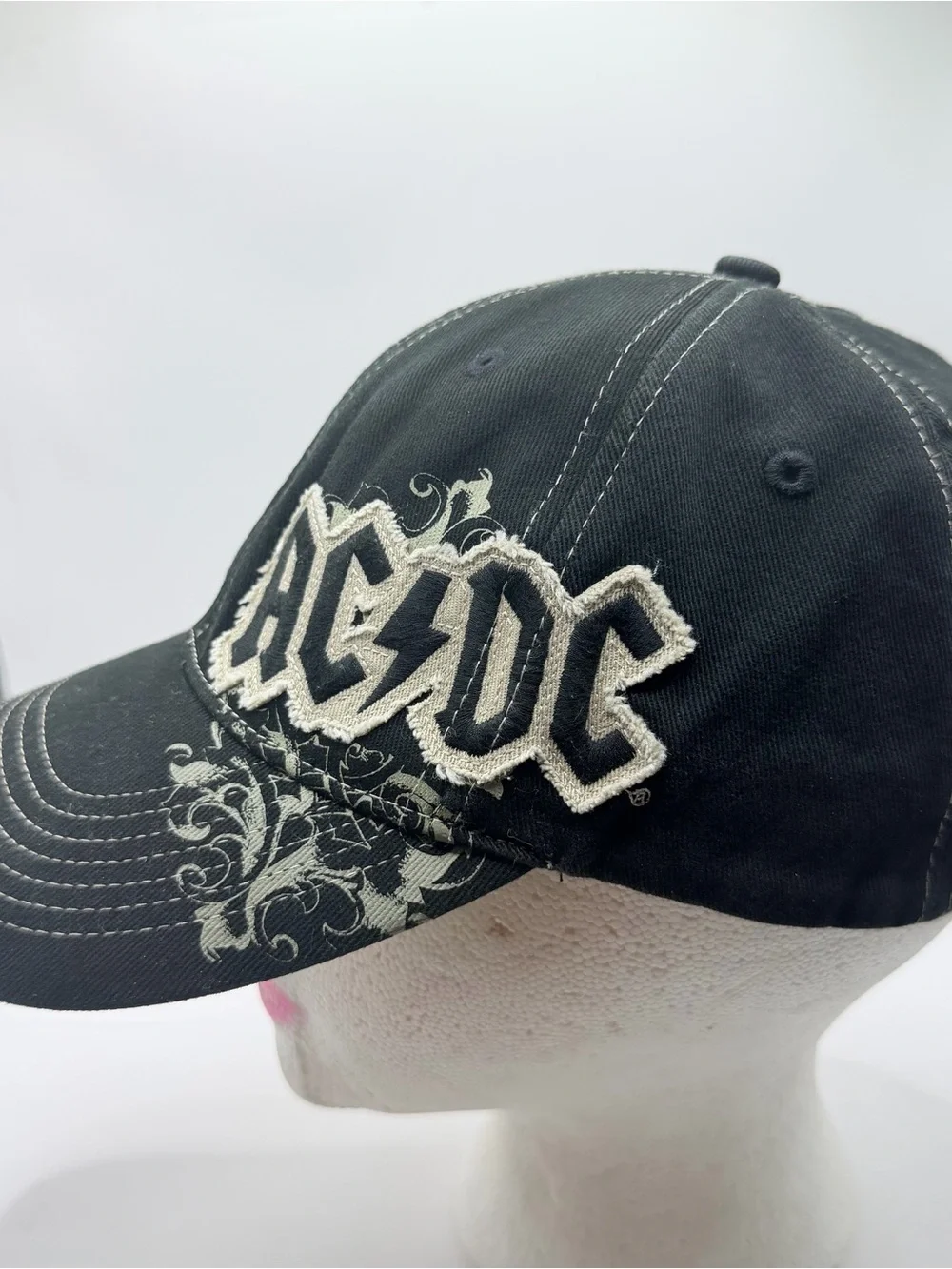 Vintage AC/DC Rock Band Hat Cap Black Distressed Lightning Bolt Patch Rockware